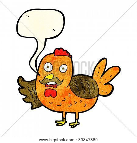 cartoon old rooster with speech bubble
