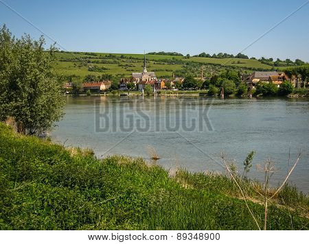 Ruins Of An Ancient Castle On The River Shore, Les Andeles, France