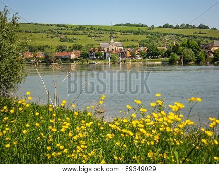 Ruins Of An Ancient Castle On The River Shore, Les Andeles, France