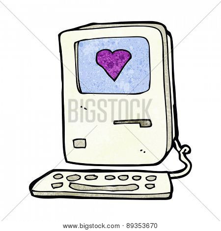 cartoon old computer with love heart