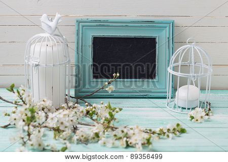 Background Flowers, Candles And Blackboard
