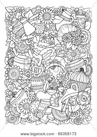 Hand-Drawn Vector Doodle Illustration. Coffee And Tea Design Template.