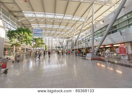 DUSSELDORF, GERMANY - SEPTEMBER 16, 2014: airport interior on September. Dusseldorf Airport is the international airport of Dusseldorf, the capital of the German state North Rhine-Westphalia