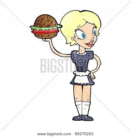 cartoon waitress serving burger
