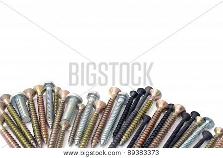 Screw And Bolts On A White