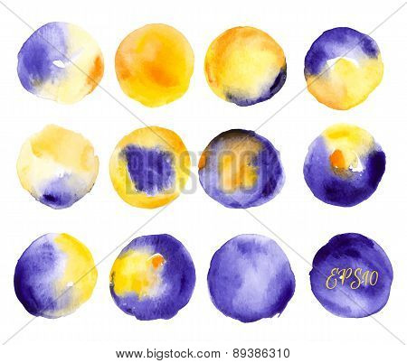 Vector watercolors pattern. Round shapes pattern. Painted ornament.