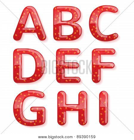 Strawberry jam alphabet. Glossy letters.