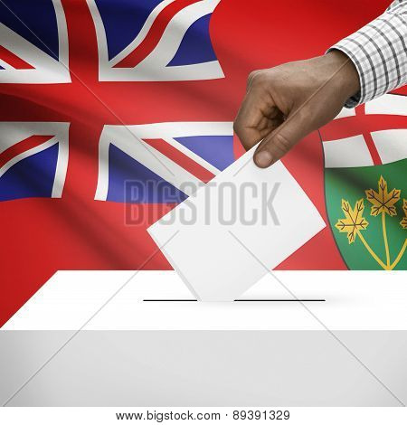 Voting Concept - Ballot Box With Canadian Province Flag On Background - Ontario