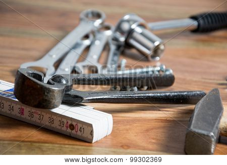photo of some tool on a  wooden background