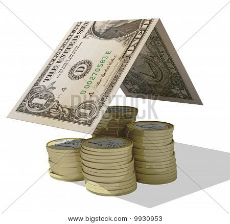 dollar bill sopra le monete euro reso illustrazione
