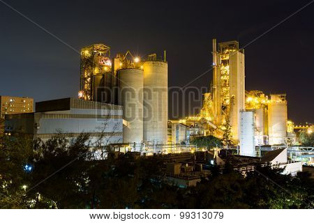 coal power station and cement plant at night