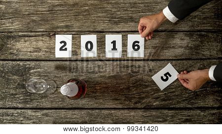 Businessman Celebrating A Successful Year 2015 Anticipating Coming Year 2016 And New Achievements