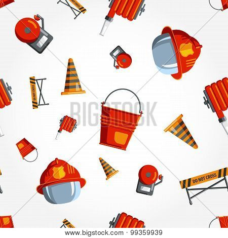 Color Vector Seamless Pattern Firefighter Equipment.