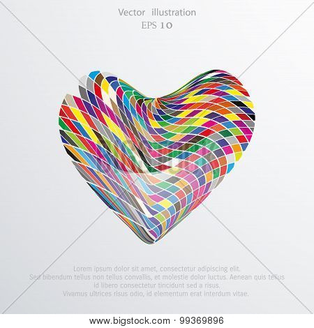 Vector mosaic hearts flat background.