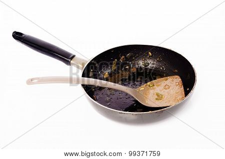 Dirty Used Padle And Iron Pan After Cook