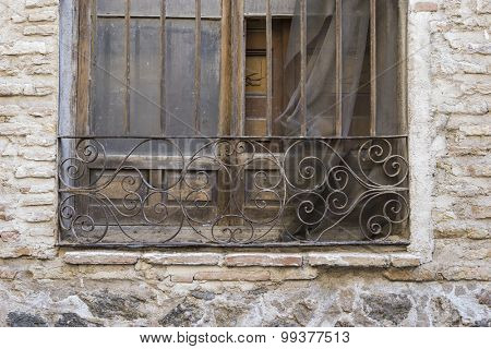 old wooden window Castilian style in Toledo Spain