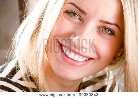 woman showing great dental whitening teeth