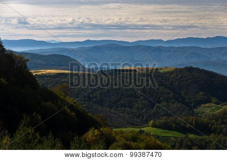 Viewpoint on a landscape of mount Bobija, hills, meadows and colorful forests