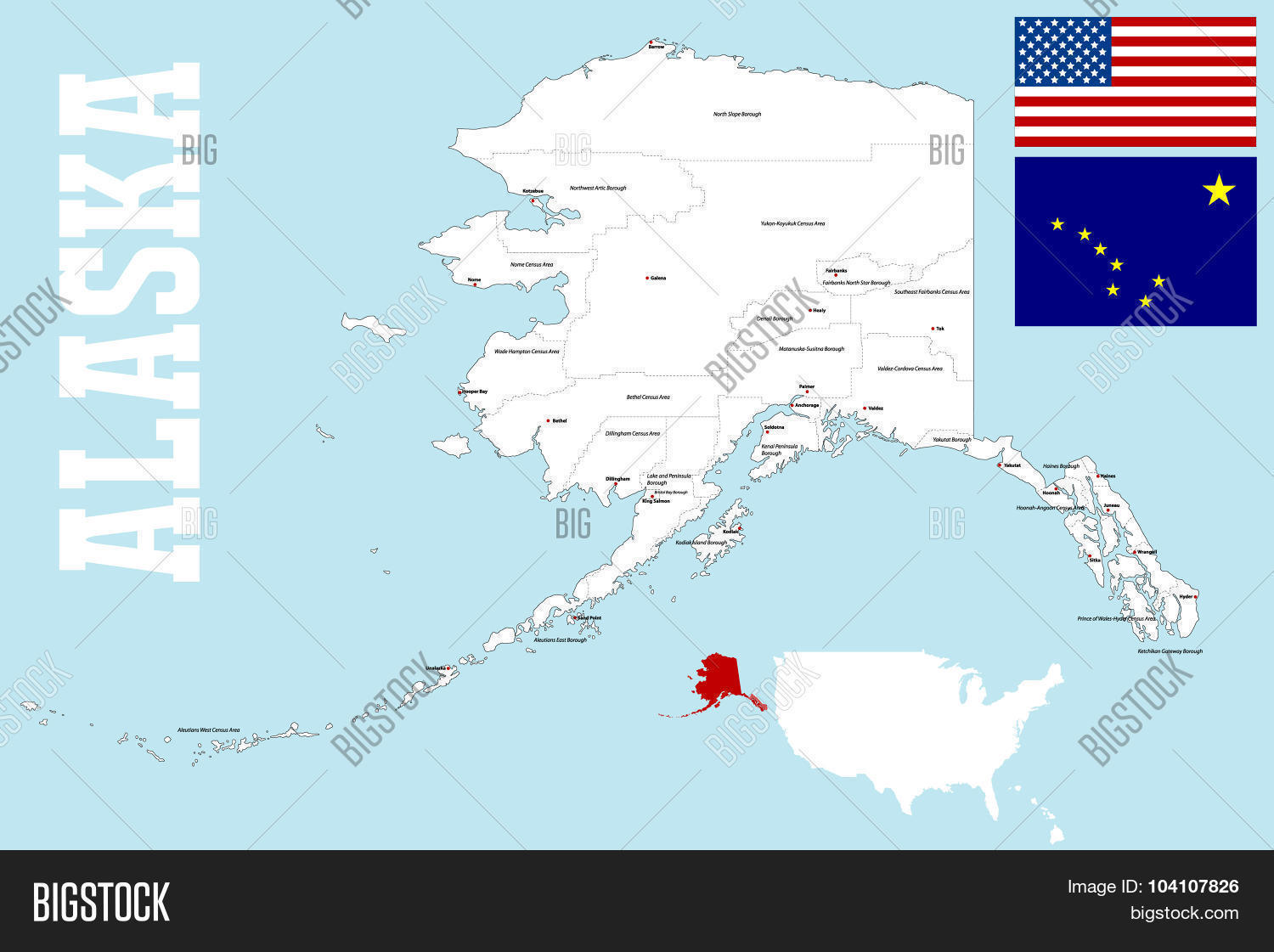Alaska Boroughs Map Vector & Photo (Free Trial) | Bigstock