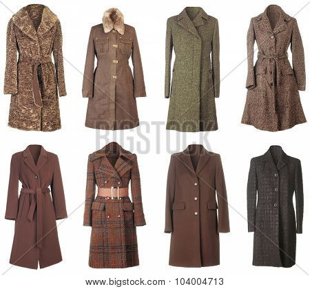 Female Winter Woolen Coats Isolated on White Background