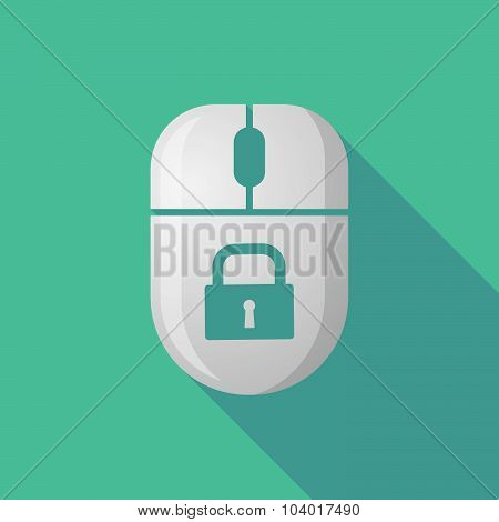 Wireless Long Shadow Mouse Icon With A Closed Lock Pad