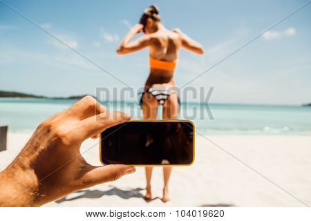 Sporty Beautiful Young Woman In Sexy Bikini On A Tropical Beach At Seacoast