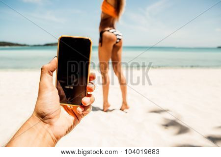 Sporty Beautiful Young Woman In Sexy Bikini On A Tropical Beach At Seacoast