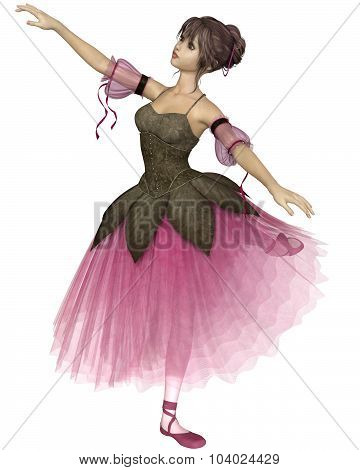 Pink Flower Ballerina in Arabesque Pose