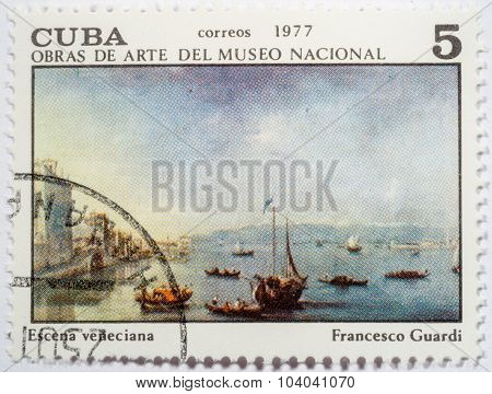 Cuba - Circa 1977: A Stamp Printed In Cuba Shows Image Of Artist Francesco Guardi 