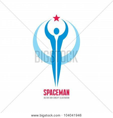 Space Man - human with star in hand - creative vector logo sign.