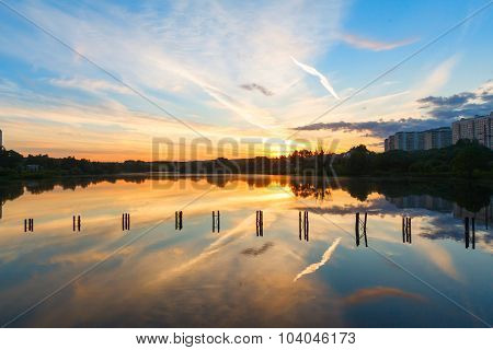beautiful sunset sky with inversion traces