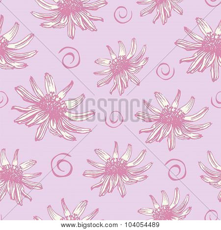 Seamless vector pattern with hand drawn flowers