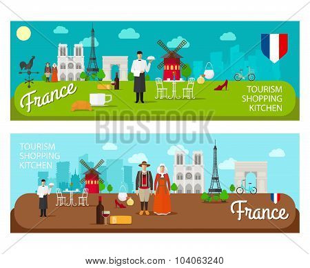 Banners with landmarks of France