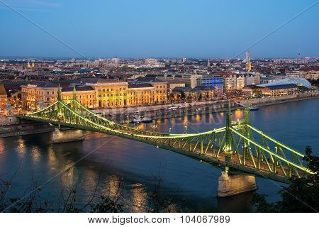 Landscape With The Liberty Bridge In The Evening In Budapest, Hungary