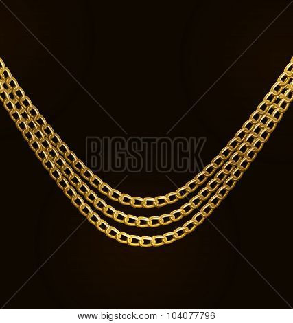 Beautiful Golden Chains Isolated on Black Background