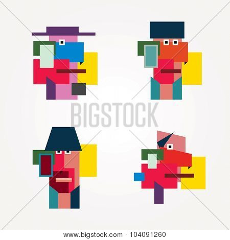 geometric simple man faces in cubism style