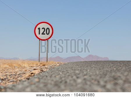 Speed Limit Sign At A Desert Road In Namibia