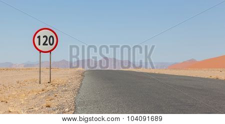 Speed Limit Sign At A Desert Road In Namibia