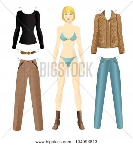 Doll with clothes.