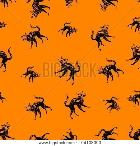 Halloween Icons Seamless Of Cat. Vector
