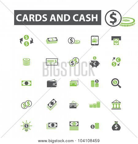 money, cards, cash payment icons