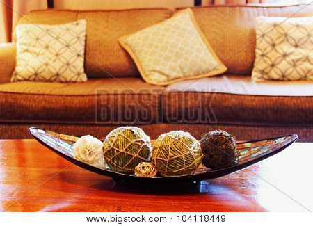 Overstuffed couch with pillows
