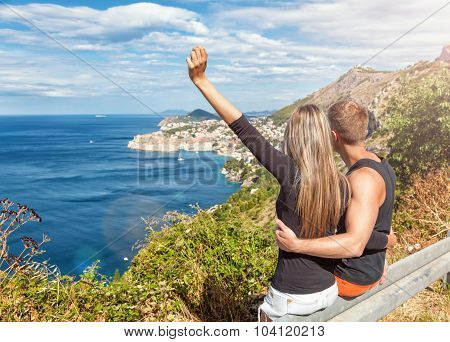 Happy Couple Enoying The View Of Dubrovnik On Their Travels