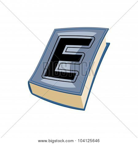 Lletter E At Vintage Book In Hardcover. Alphabetical Stashes On Book Cover.