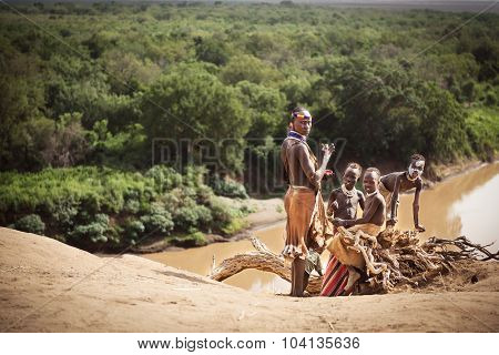 Group Of Karo Near The River Of The Omo