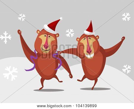 Dancing Cartoon Monkey In Winter