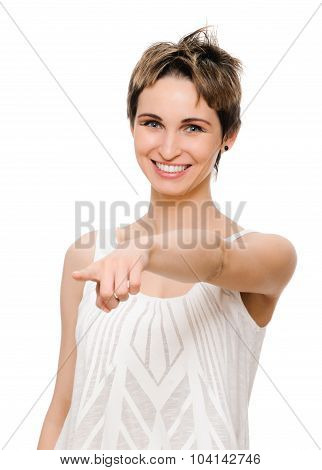 young woman pointing finger