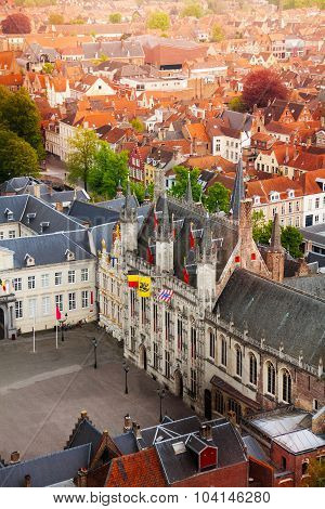 Top view of fortified citadel Stadhuis, Bruges
