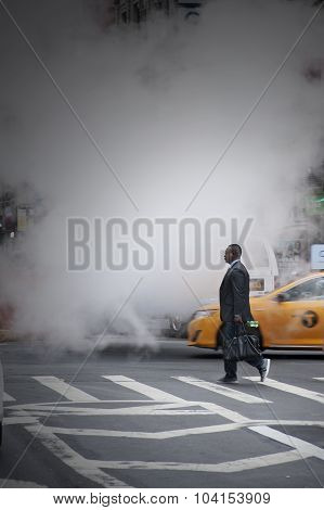 Businessman Crossing Street At Herald Square New York City
