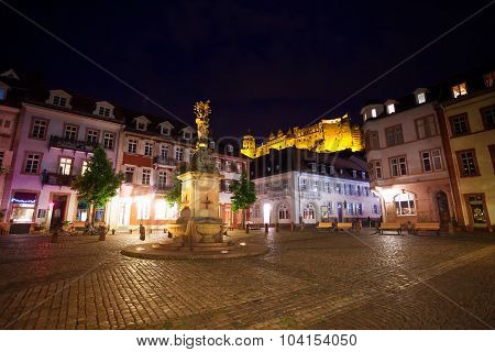 Inner Kornmarkt square during night with lights